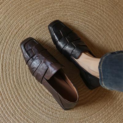 Модные новые осенние женские туфли-лодочки из натуральной кожи, модные туфли с квадратным носком для женщин, женские лоферы на толстом каблуке, женские туфли на низком каблуке