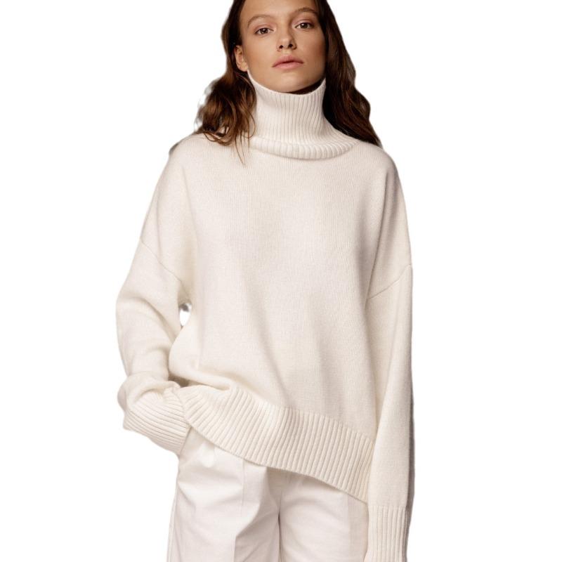 Turtleneck Solid Color Sweater Thick Pullover Women's Long Sleeved Top Warm Comfortable Loose Casual Knit Bottoming Shirt Commute Autumn and Winter