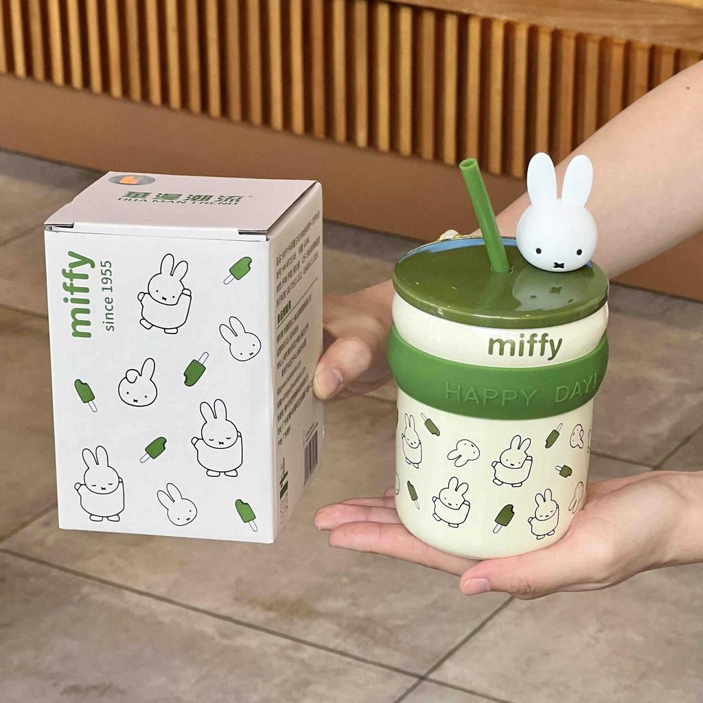 Подарок на день рождения Миффи Кролик Соломенная чашка для воды для девочек Керамическая кружка с крышкой Офисная кофейная чашка Сувенирный подарок