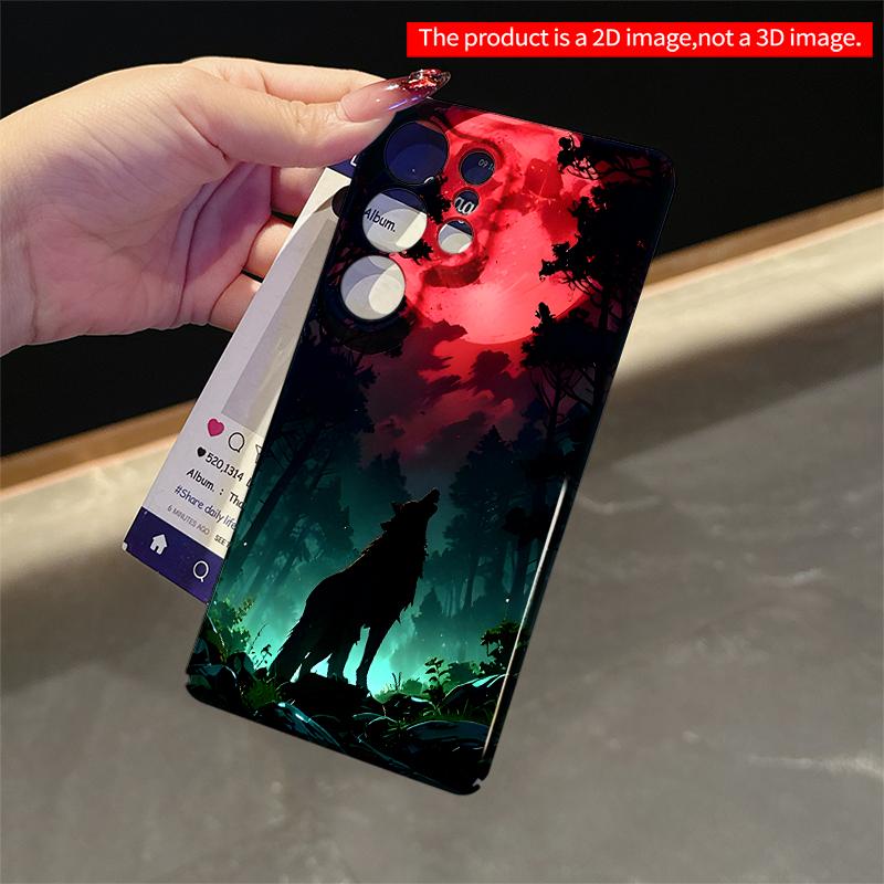 2DFlat Samsung phone case Red Moon Wolf Howl Forest Scene Phone Case Applicable to Galaxy S23 S24 S25ULTRA S26 A12 A14 A15 A16 A54 A55