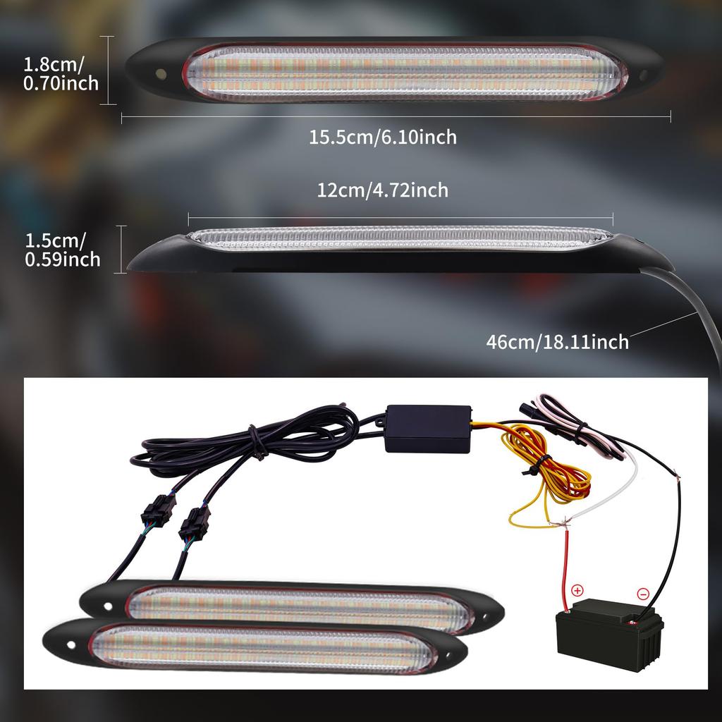 Ygmylandbb Светодиодная лента с последовательным поворотом, автомобильная противотуманная фара, оснащенная светодиодом, совместимая с 2-цветным белым светом IP67, комплект из 2 шт. с высокой вибрацией