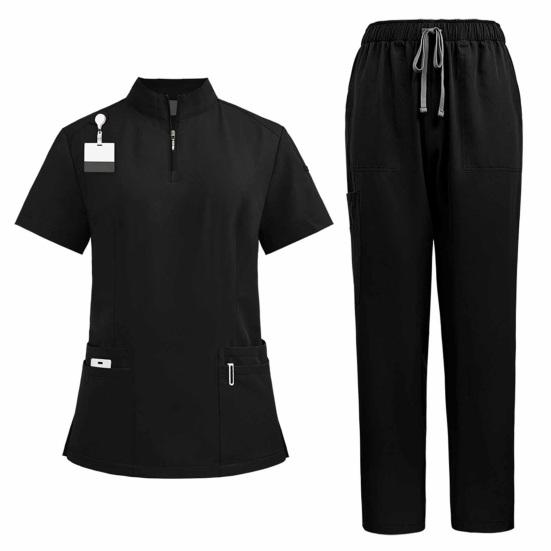 2Pcs Nurse Uniform Scrubs Set for Nurse Doctor Hospital Staff Jogger Suit with Multi Pocket Top Pants Stretchy Comfortable Workwear for Medical