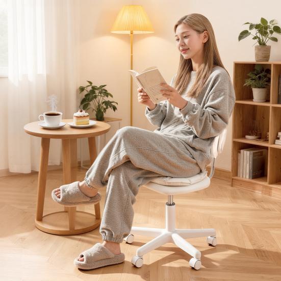 360 Degree Swivel Rolling Chair Office Desk with Wheels, Armless Faux Leather Vanity Drafting Back, Height Adjustable Computer Task for Home