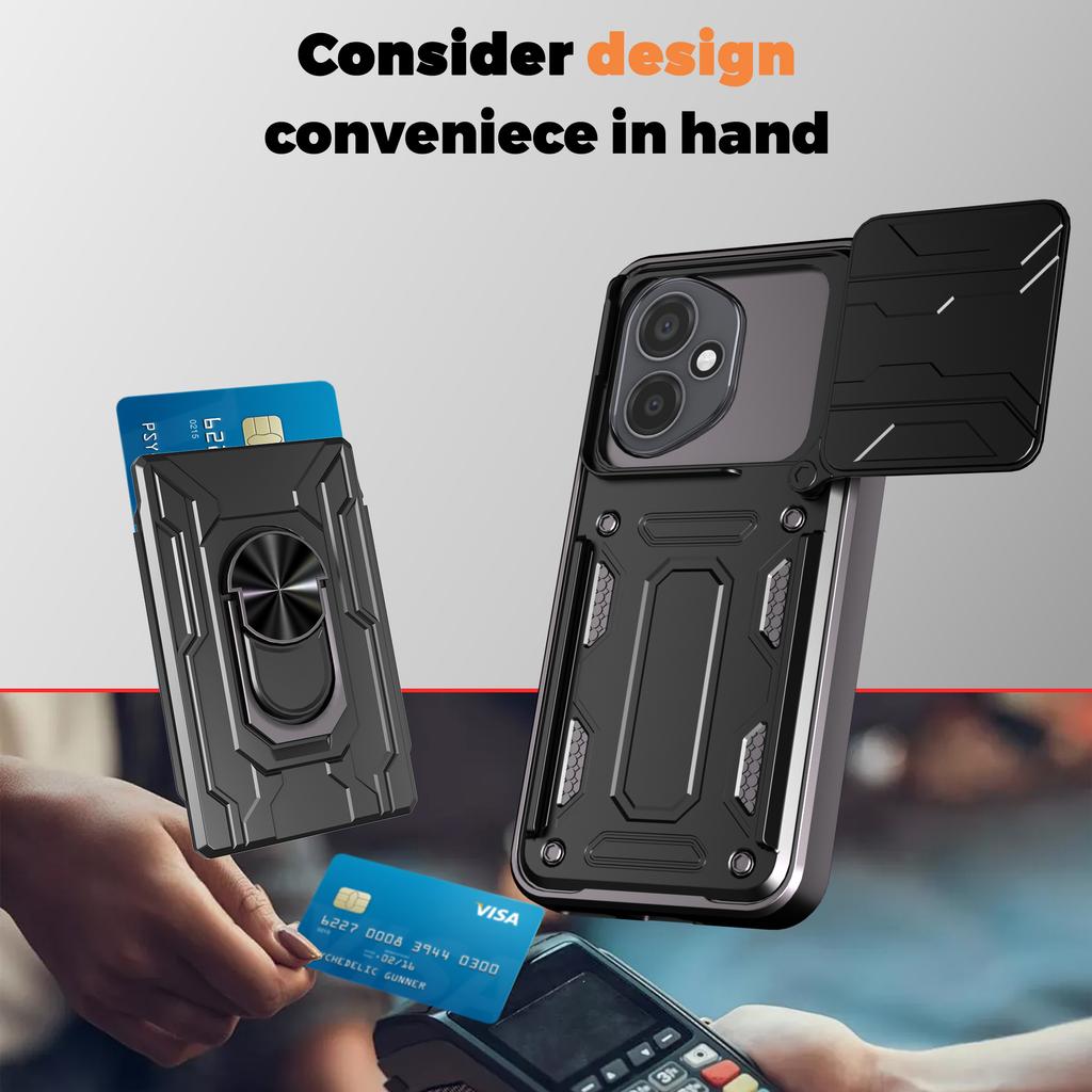 Для Honor 400 5G (Глобальный) Чехол ПК+ТПУ с подставкой и сдвижной крышкой для камеры