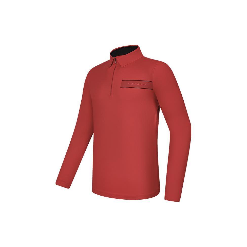 Fila Golf Series Solid Color Elite Long Sleeve Polo Shirt Men Tops Fluorescent-Flame-Red A11M415203F-RD