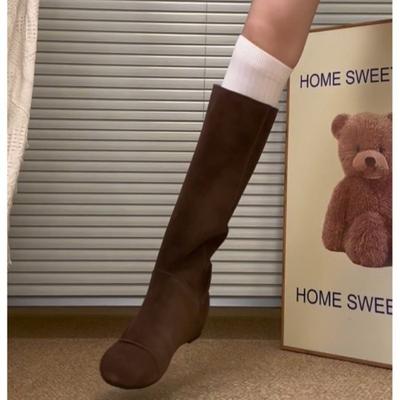 Женские осенне-зимние новые ретро ботфорты на высокой платформе из замшевого ворса, ботинки Maillard