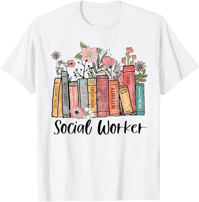 Retro Social Worker Social Work Month Books Advocate Justice T-Shirt