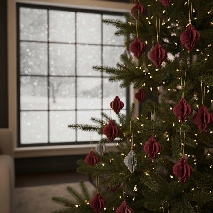 Boules en papier - SPRINGOS - Lot de 6 - 4 cm - Bordeaux - Décorations de Noël modernes