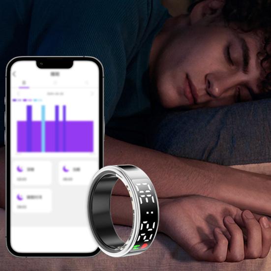 Смарт-кольцо со светодиодным экраном Водонепроницаемое кольцо для отслеживания здоровья Пеший туризм Бег Велоспорт Калории Пробег Пульс Трекер сна Удаленное управление камерой