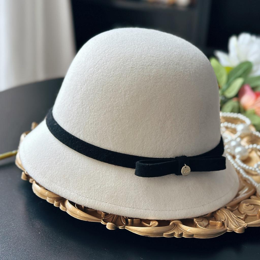 Celebrity bucket hat autumn and winter new product explosion bow short brim pure wool woolen hat small fragrant dome felt hat
