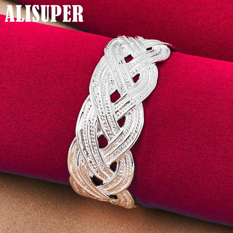 Ювелирные изделия из стерлингового серебра 925 пробы, 27 мм, переплетенная сеть, браслет