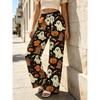 Plus Size Ladies Halloween Ghost Pumpkin Castle Full of Drawstring Wide Leg Pants
