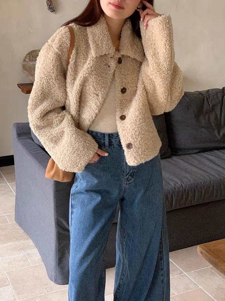 Корейский шик Кардиган с лацканами большого размера: Теплый свободный двусторонний длинный плюшевый пальто Осень/Зима для женщин