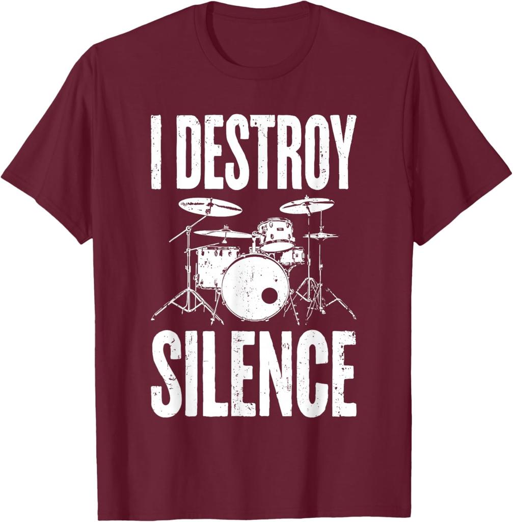 I Destroy Silence Drummer Graphic Tee Unisex Women Cotton Casual TShirt