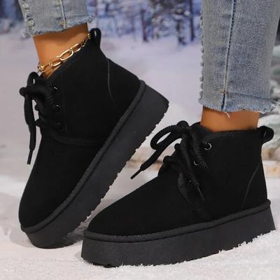 Женские ботильоны 2024 года, новый кружевной дизайн, женские зимние ботинки на толстой подошве, плюшевые теплые зимние повседневные прогулочные ботинки без застежек для женщин