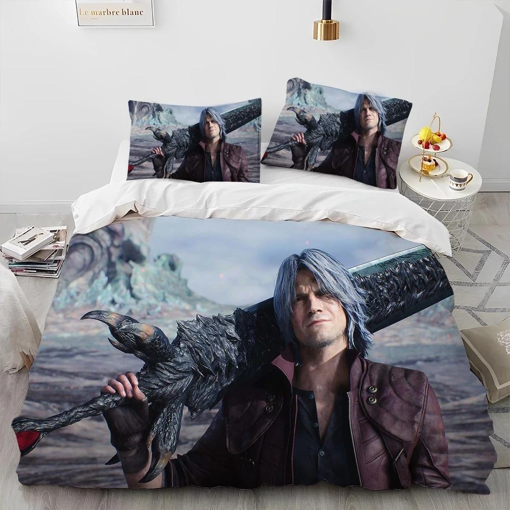 D-Devil May Cry DMC Game Gamer Comforter Bedding Set,Duvet Cover Bed Set Quilt Cover Pillowcase,king Queen Size Bedding Set Boys