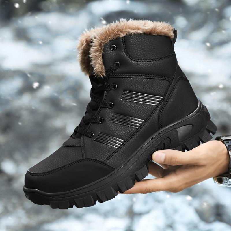 Men's Winter Boots Warm Waterproof Non-Slip Plush Sneakers Shoes Male Winter Tenis Boots Comfortable Slip-On Plush Lined