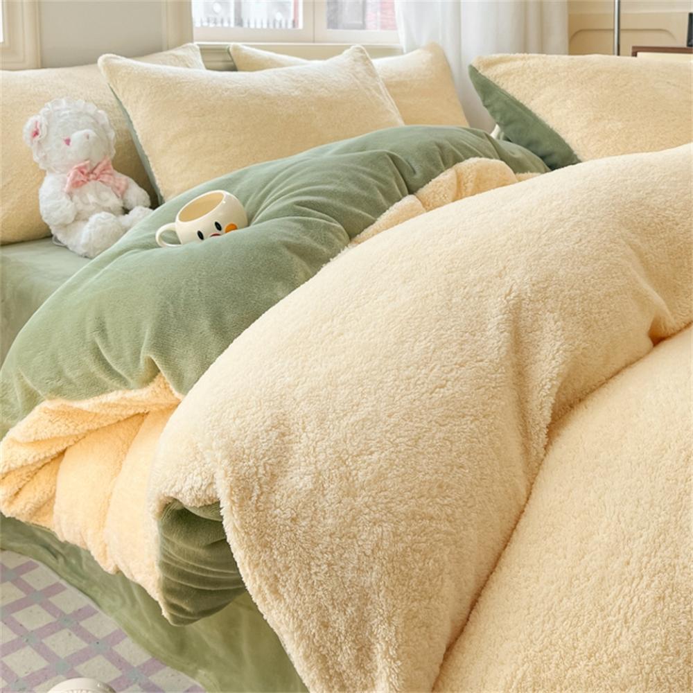 Однотонный комплект постельного белья Зимний Утолщенный Теплый Пододеяльник Наволочка Набор из Четырех Предметов Фланель Коралловый Флис Простыня Пододеяльник