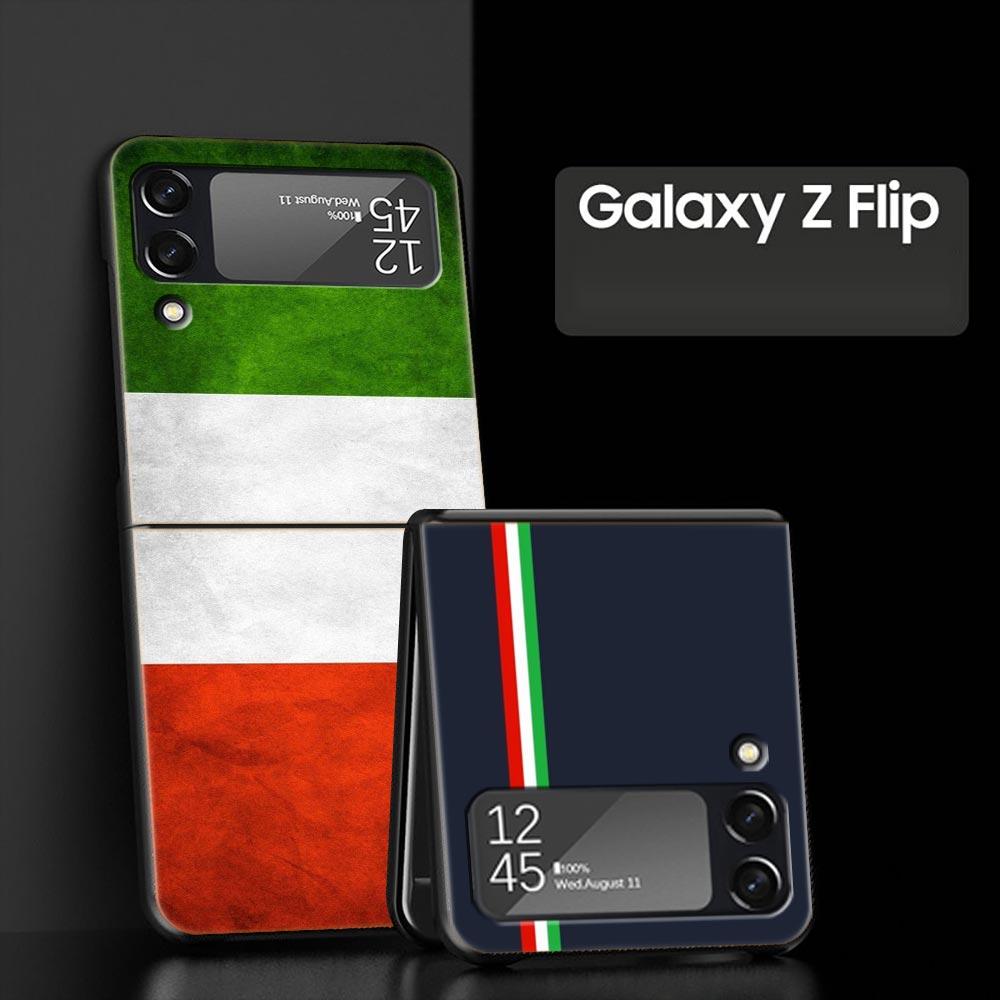 Чехол для телефона Samsung Galaxy Z Flip 3 4 5 6 7 Складной Черный Корпус Для Samsung Z Flip4 Flip5 ПК Жесткая Крышка Итальянский флаг