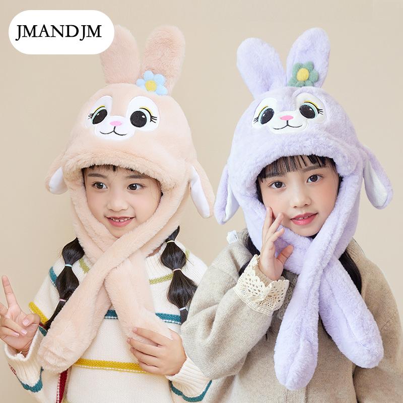 Детские шапки, двигающиеся ушки, шарфы с мультяшными кроликами, универсальные шапки, для мальчиков и девочек, зимние защитные наушники, пуловеры.