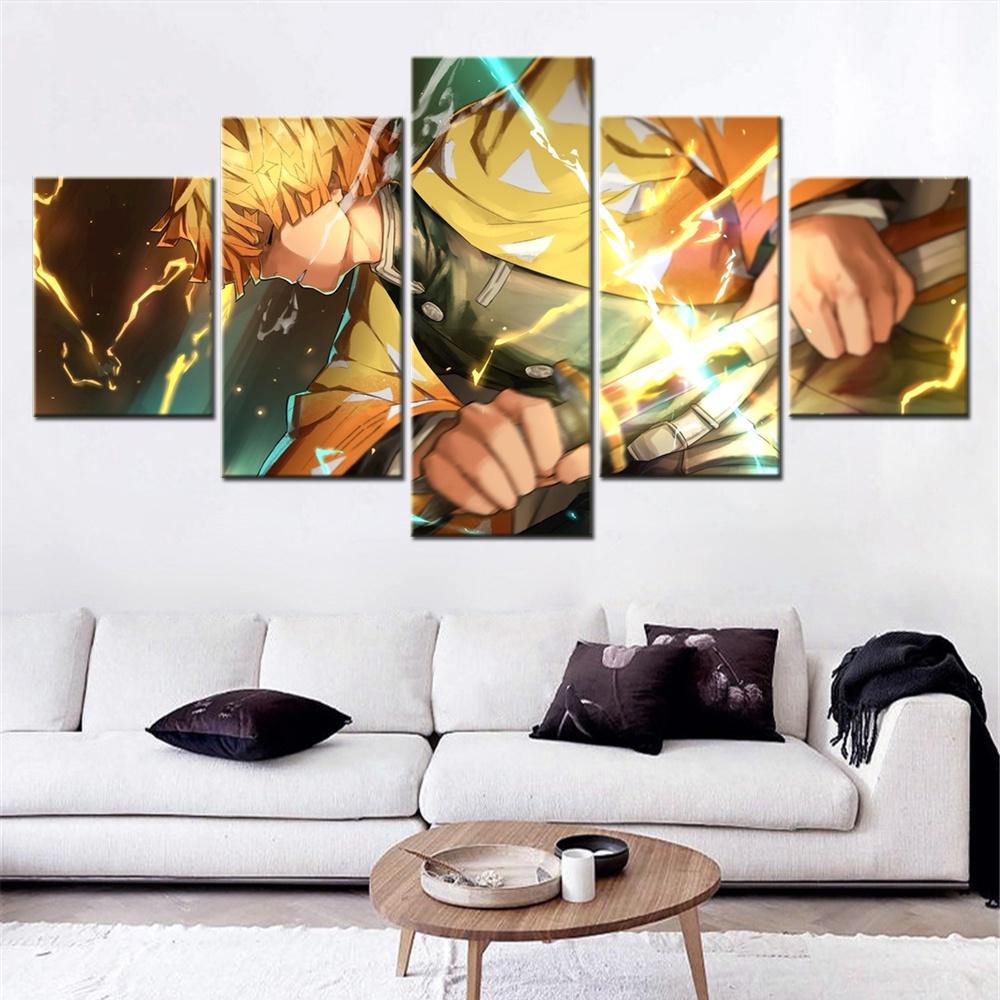 5 Pieces Canvas Wall Arts Poster Painting Anime Demon Slayer Wallpaper Modular Picture Print Home Decor For Living Room Artwork