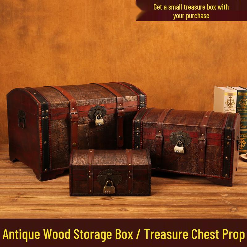 Vintage Lockable Wooden Storage Box - Pirate Prop and Household Organizer