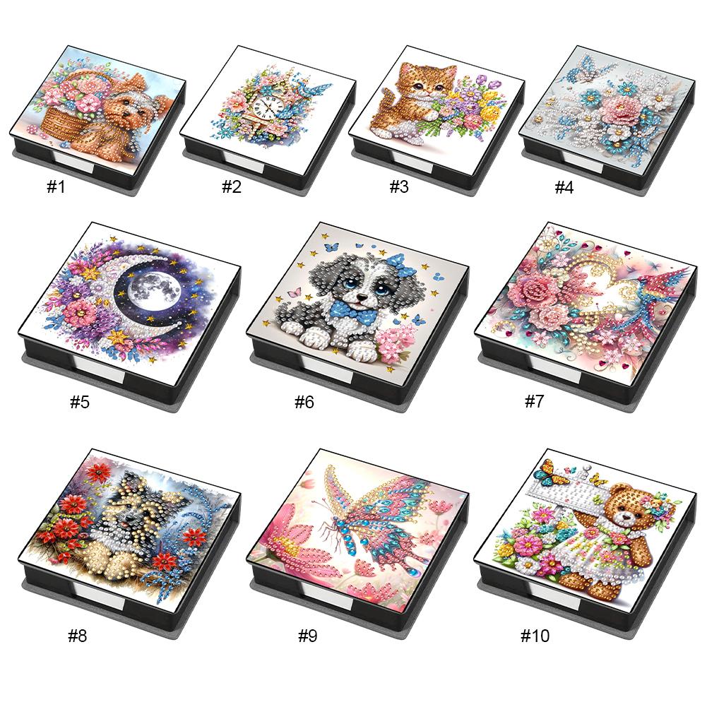 Кожаные Животные Алмазная Живопись Открытка Коробка Цветы Каменное Искусство Держатель для Стикеров Стразы Диспенсер для Post-it для DIY Искусства и Ремесел