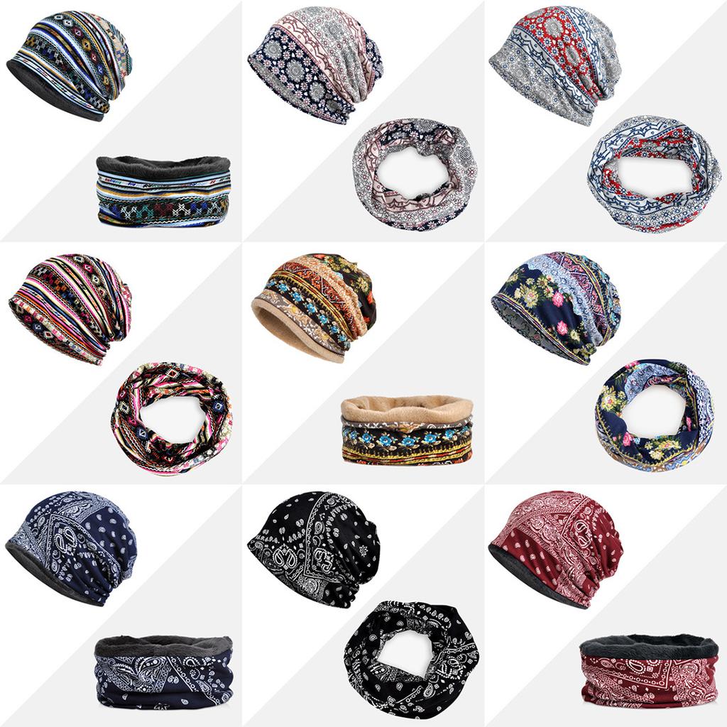 Spring/Summer/Autumn Thin Cotton Floral Print 6-Panel Pullover Beanie Women's Breathable Sun-Protective Scarf Dual-Use
