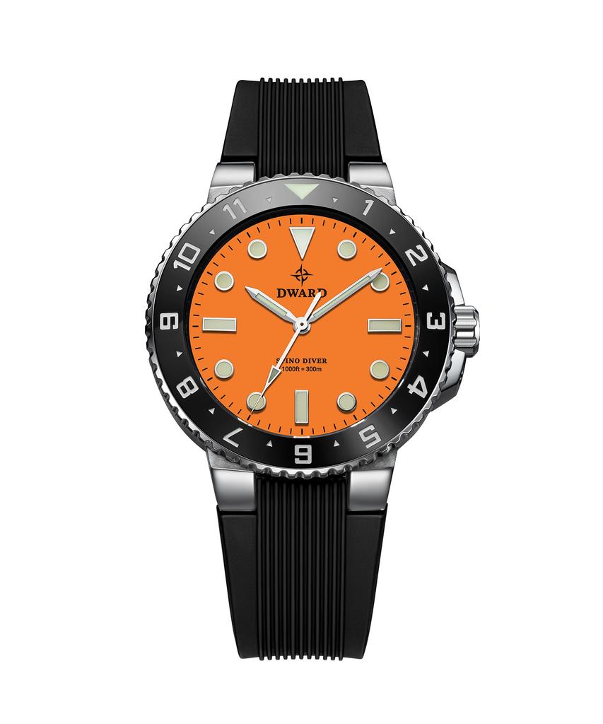 Diwodeu Dw-208R-Or Spino Diver 300 Sunset Orange Men'S Rubber Urethane Wristwatch