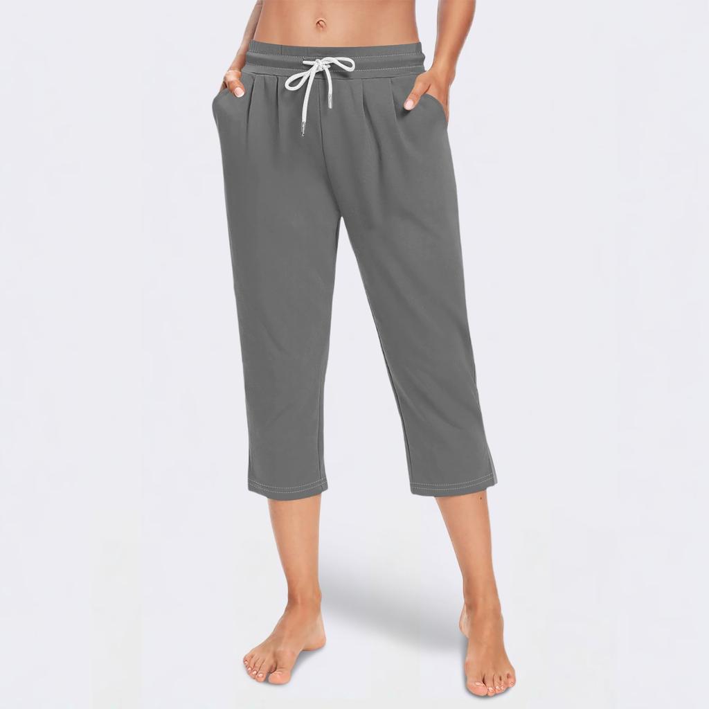 Women's Loose Mid-Low Waist Cropped Casual Drawstring Cropped Pants