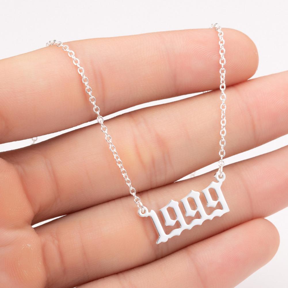 Stainless Steel Date Year Number Necklace Hollowed Personalized Birthday Gifts 1980-1999