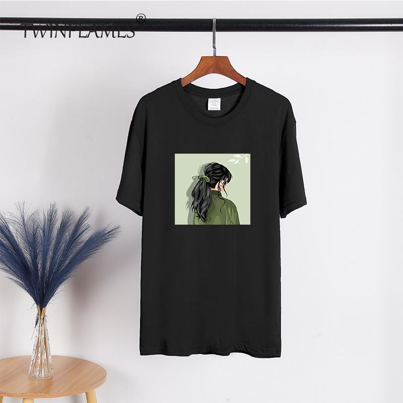 Printed Short Sleeve T-shirt Women Loose Cotton O-neck Tees Female Chic Aesthetic Graphic Pullover Tops