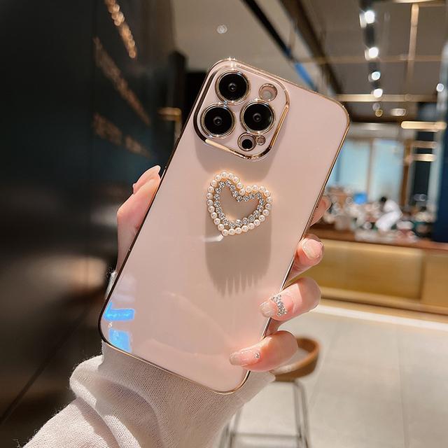 Мягкий силиконовый чехол для телефона Ins с жемчугом и бриллиантами для Iphone 13 Pro Max Mini 12 11 7 8 Plus X Xs Xr Se 2 Heart Love Cover
