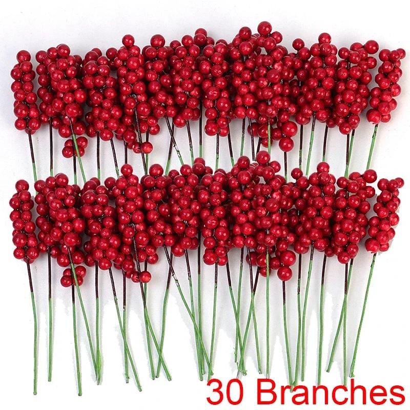 60/1 шт. Искусственные красные ягоды, ветки, рождественские ягоды падуба, тычинки, растения, цветы, венок, рождественские елочные украшения, декор для дома и вечеринки