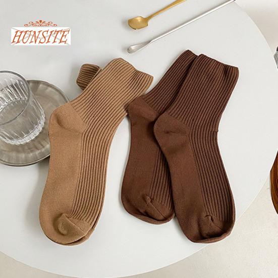 1 Pair Mid-tube Elastic Women Socks Casual Solid Color Ribbed Sports Socks