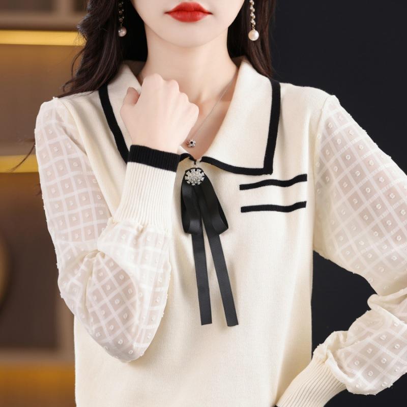 Spring and Autumn New Chiffon Knitted Sweater Loose Sweater Top Women