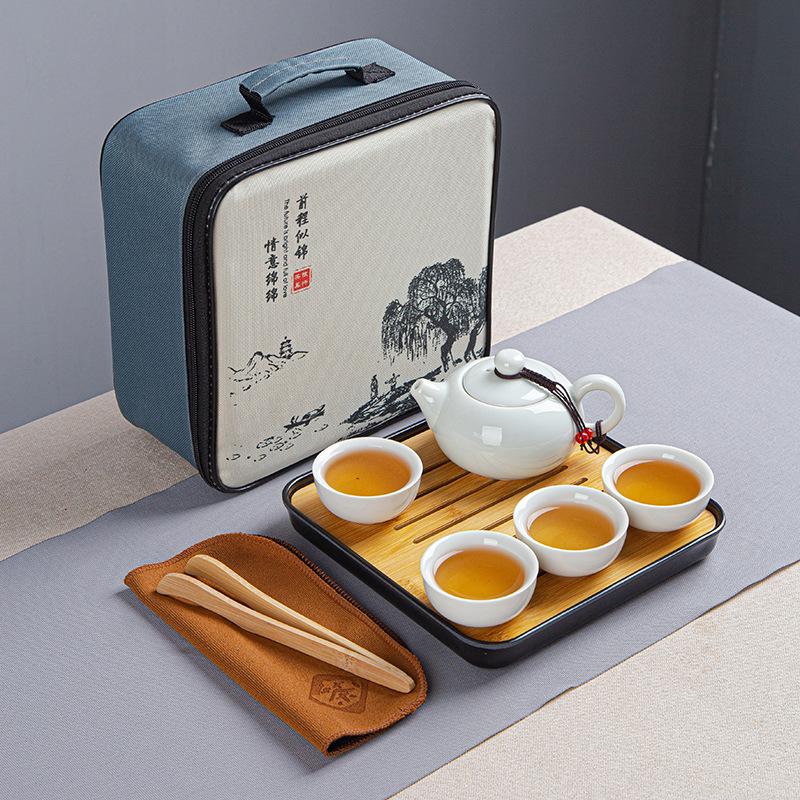 Portable Ceramic Ding Kiln Travel Kung Fu Tea Set Kuaike Cup Storage Bag Company Event Gifts