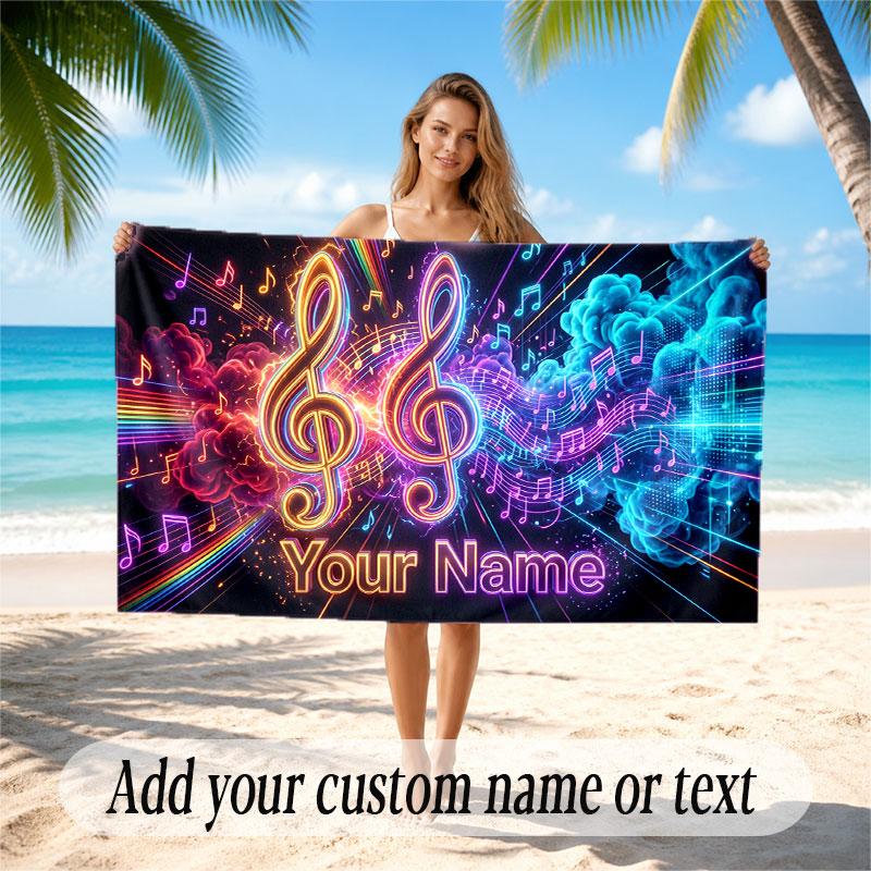 Music General Theme Beach Towel Personalized Custom Name & Text Soft Quick Dry Beach Towel for Swimming Travel
