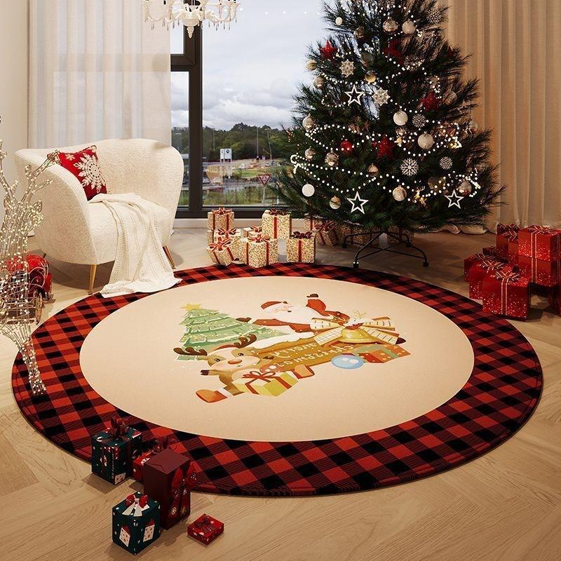 Christmas Plush Rug Festive Home Decor Round Area Bedroom Living Room