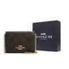 Coach Клатч на цепочке из канваса с кожаной цепочкой, Сумка кросс-боди, Сумка на плечо Мини Женская Темно-коричневая 6650-IMAA8