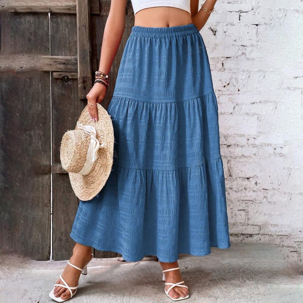 Women's Fashion Solid Color High Waist Folded A-line Trumpet Long Skirt Half Body Skirt