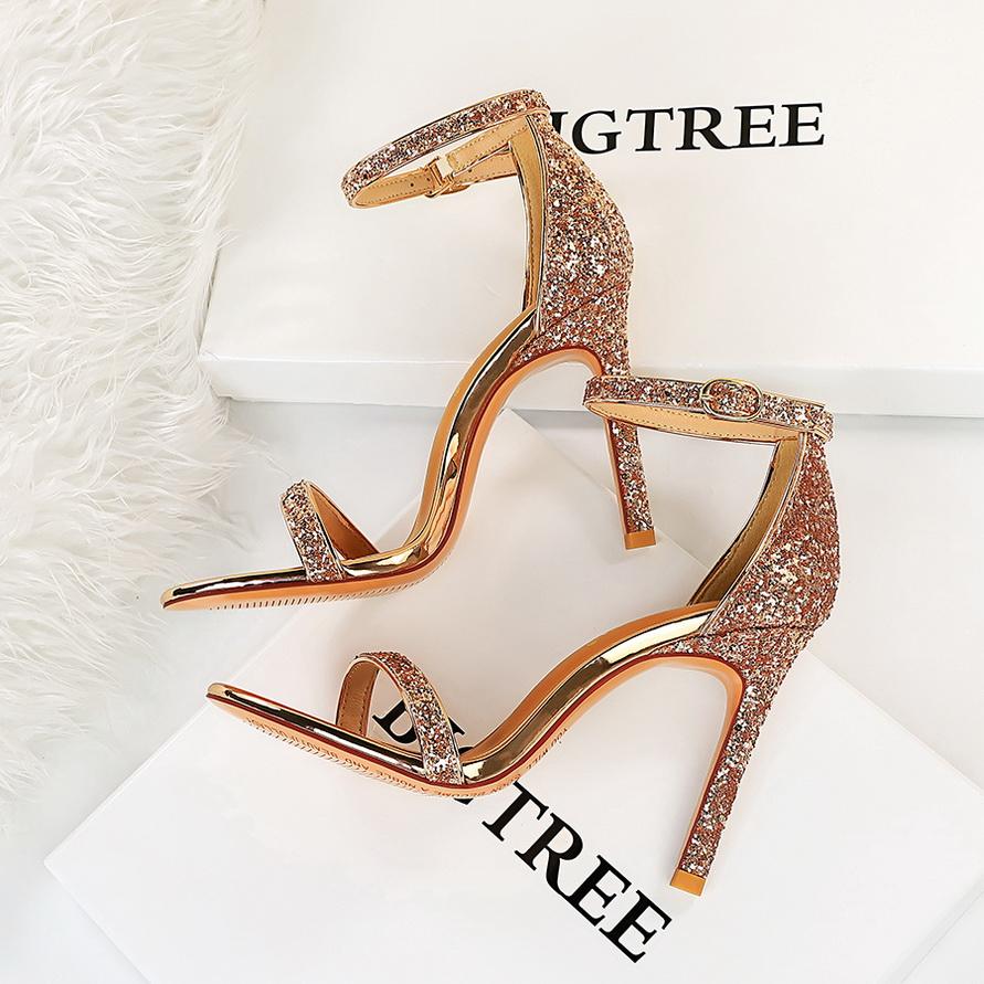 Bigtree Женские летние модные пикантные туфли на высоком каблуке для ночного клуба на очень высоком каблуке 10 см, блестящие блестки и сандалии