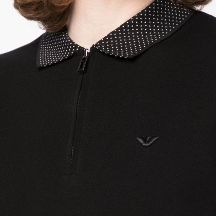 Emporio Armani Мужская футболка-поло с вышитым логотипом SS23, с коротким рукавом, черная 3R1F75-1JTKZ-999