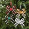 Christmas Tree Embellishments Acrylic Faux Crystal Bow Ornament, Sparkly Hollow Gold Edged Ornaments Knot Hanging Decoration for Home New Year