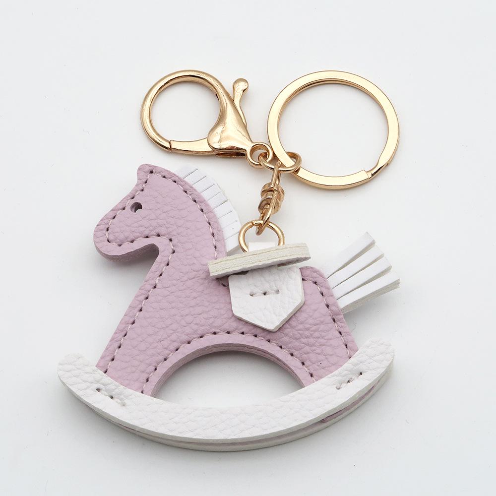 TikTok Trendy Leather Horse Keychain Pendant - Cartoon Rocking Horse Bag Charm