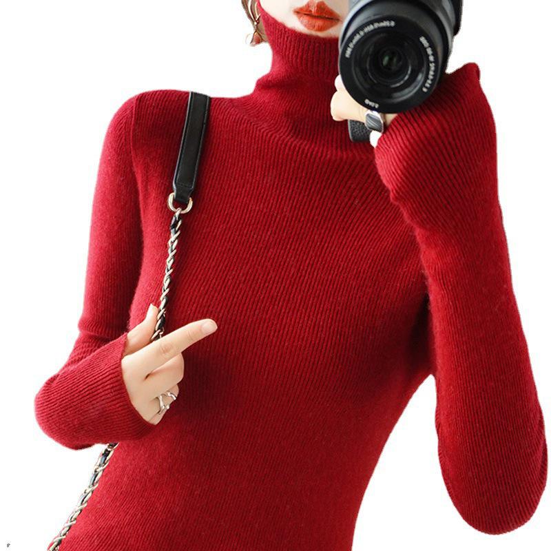 Women's Chunky Knit Turtleneck Sweater - Slim Fit, High Neck, Wool Base Layer for Autumn/Winter.