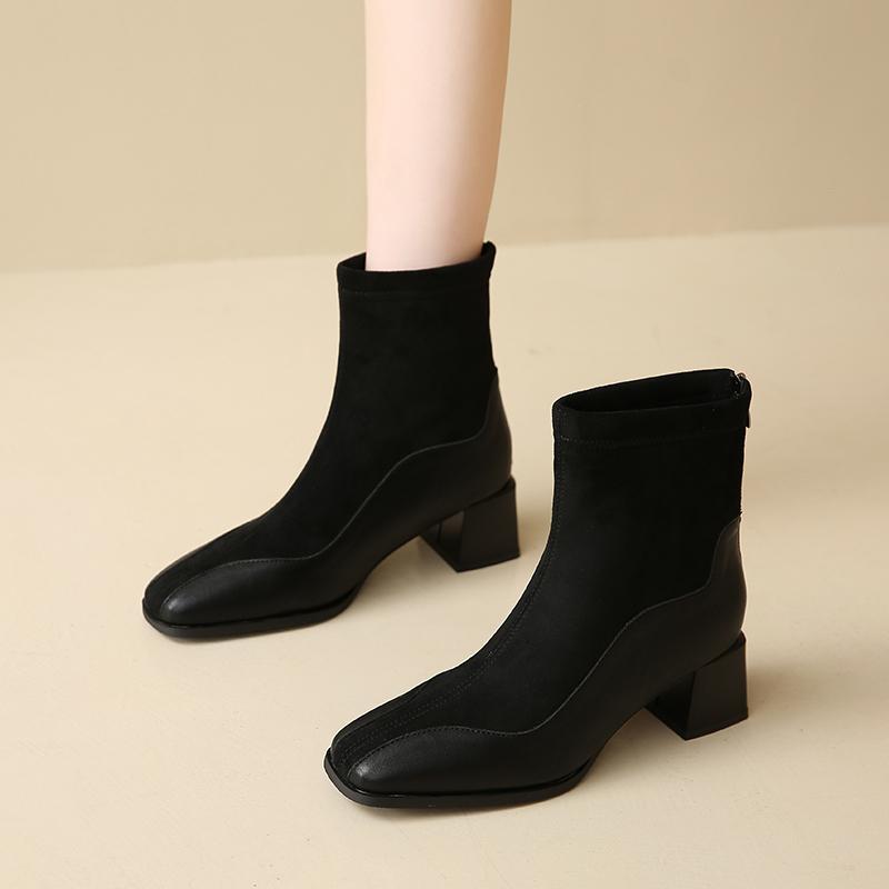 Зимние современные ботинки на квадратном каблуке с застежкой-молнией, однотонные женские туфли на среднем каблуке, распродажа 2024 года, фирменные лаконичные женские ботинки на среднем каблуке с круглым носком