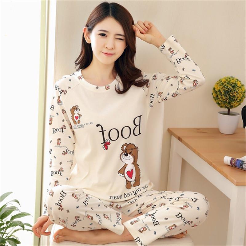 2 шт./компл. женские ночные рубашки с принтом, пижамный комплект, модный весенне-осенний комплект с круглым вырезом и длинными рукавами с героями мультфильмов