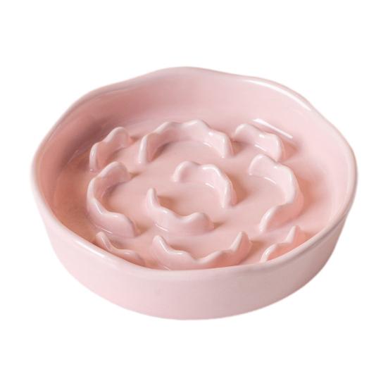 Raised Pet Slow Feeder Bowl, Ceramic Slow Down Eating Food Bowl, Anti Vomiting Food Dish for Small Medium Dogs & Cats