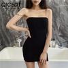 QICED Сексуальное женское платье-футляр черное без рукавов халтер клубная одежда облегающее однотонное мини-платье женские платья летняя одежда для платья